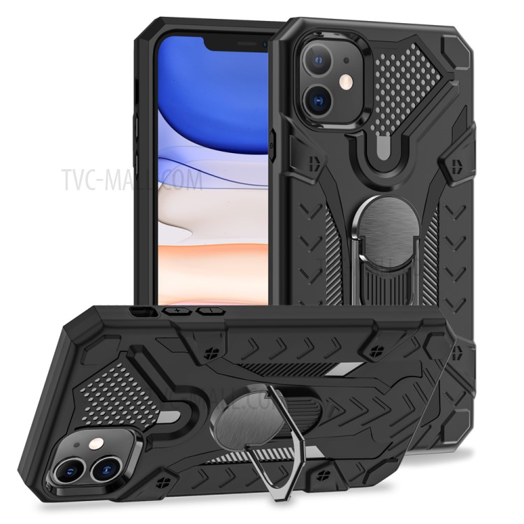 Armor Guard Detachable Kickstand TPU+PC Protector Shell with Metal Sheet for iPhone 11 6.1 inch - Black-1