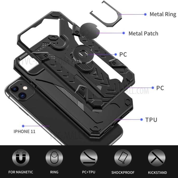 Armor Guard Detachable Kickstand TPU+PC Protector Shell with Metal Sheet for iPhone 11 6.1 inch - Black-3