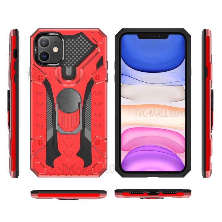 Armor Guard Detachable Kickstand TPU+PC Protector Shell with Metal Sheet for iPhone 11 6.1 inch - Red-7