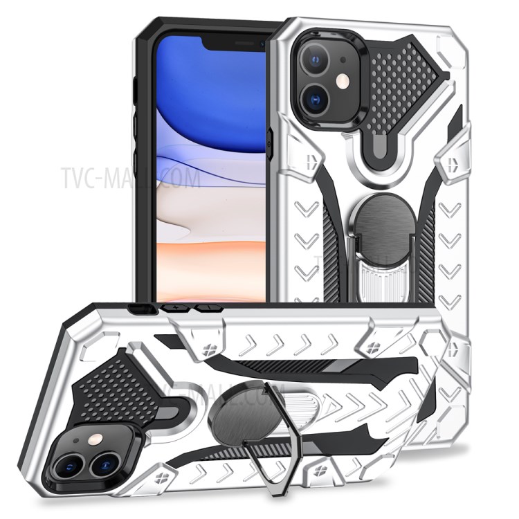 Armor Guard Detachable Kickstand TPU+PC Protector Shell with Metal Sheet for iPhone 11 6.1 inch - Silver-1