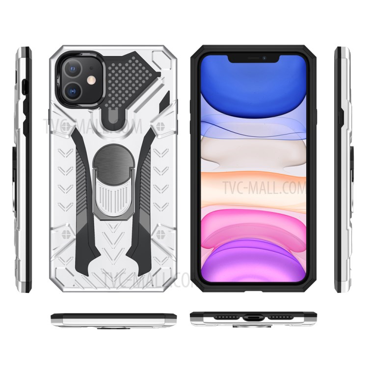 Armor Guard Detachable Kickstand TPU+PC Protector Shell with Metal Sheet for iPhone 11 6.1 inch - Silver-7