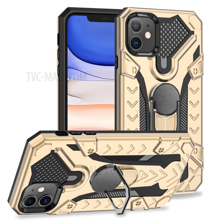 Armor Guard Detachable Kickstand TPU+PC Protector Shell with Metal Sheet for iPhone 11 6.1 inch - Gold-1