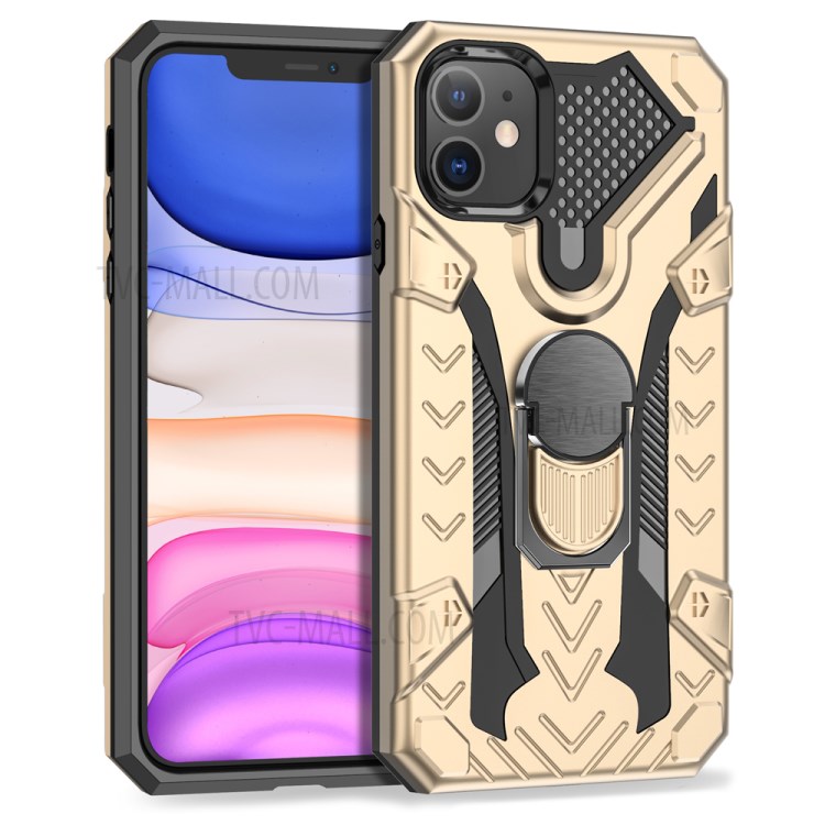 Armor Guard Detachable Kickstand TPU+PC Protector Shell with Metal Sheet for iPhone 11 6.1 inch - Gold-2