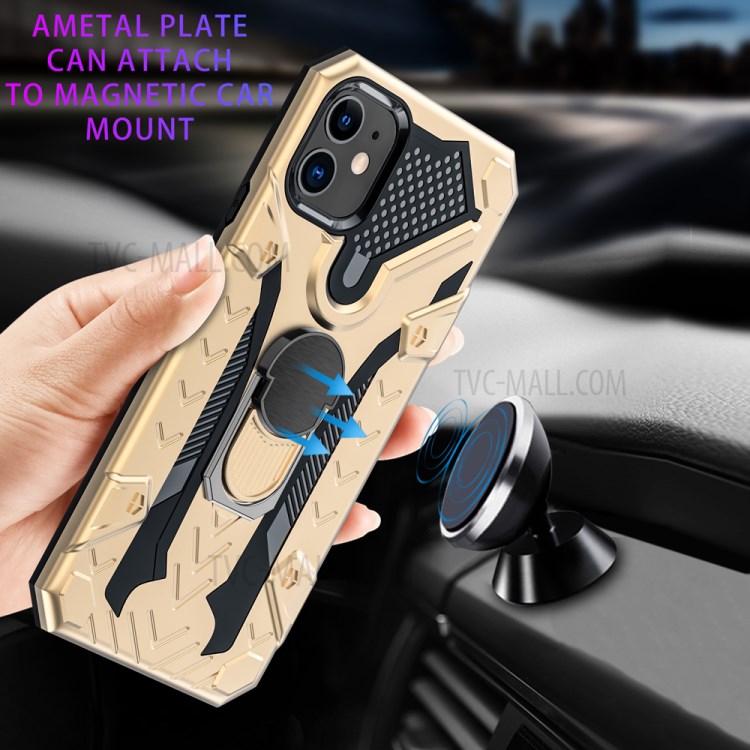 Armor Guard Detachable Kickstand TPU+PC Protector Shell with Metal Sheet for iPhone 11 6.1 inch - Gold-4