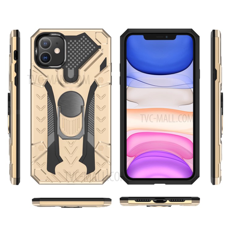 Armor Guard Detachable Kickstand TPU+PC Protector Shell with Metal Sheet for iPhone 11 6.1 inch - Gold-7