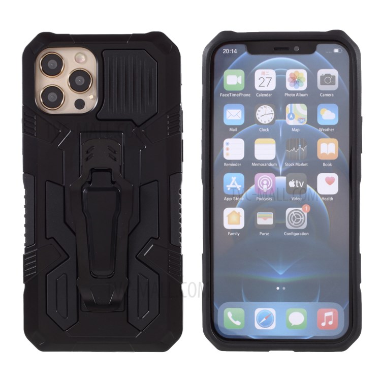 Back Clip Plastic + TPU Hybrid Cover with Kickstand for iPhone 12 Max/Pro 6.1 inch - Black-1