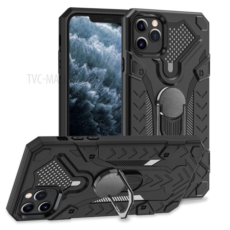 Armor Guard Kickstand TPU+PC Detachable Protector Shell with Metal Sheet for iPhone 12 5.4 inch - Black-1