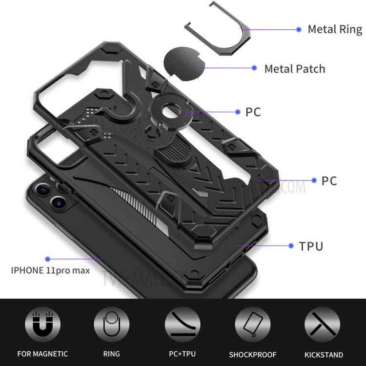 Armor Guard Kickstand TPU+PC Detachable Protector Shell with Metal Sheet for iPhone 12 5.4 inch - Black-8