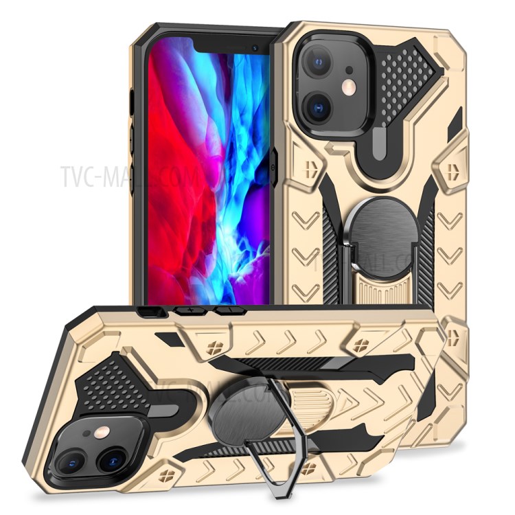 Armor Guard Protector Kickstand TPU+PC Detachable Shell with Metal Sheet for iPhone 12 Pro/12 - Gold-1