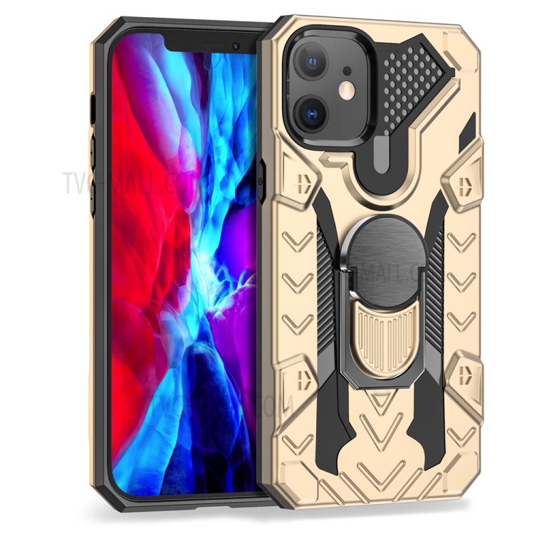 Armor Guard Protector Kickstand TPU+PC Detachable Shell with Metal Sheet for iPhone 12 Pro/12 - Gold-2