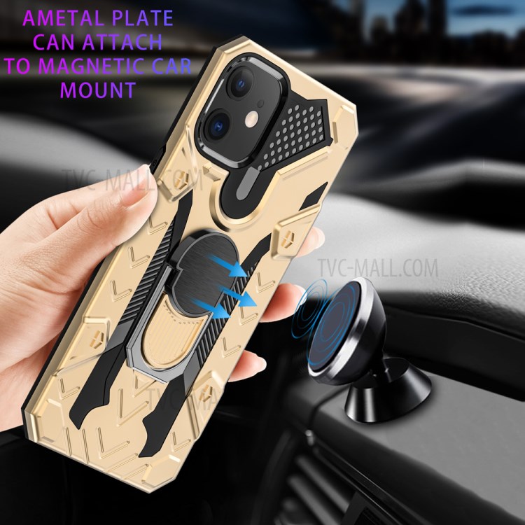 Armor Guard Protector Kickstand TPU+PC Detachable Shell with Metal Sheet for iPhone 12 Pro/12 - Gold-4