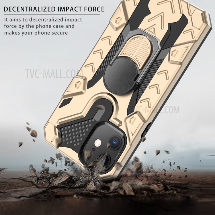 Armor Guard Protector Kickstand TPU+PC Detachable Shell with Metal Sheet for iPhone 12 Pro/12 - Gold-5