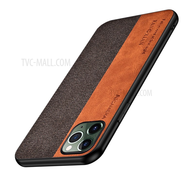 Cloth Texture PU Leather Splicing PC+TPU Combo Case for iPhone 12 5.4 inch - Brown-3