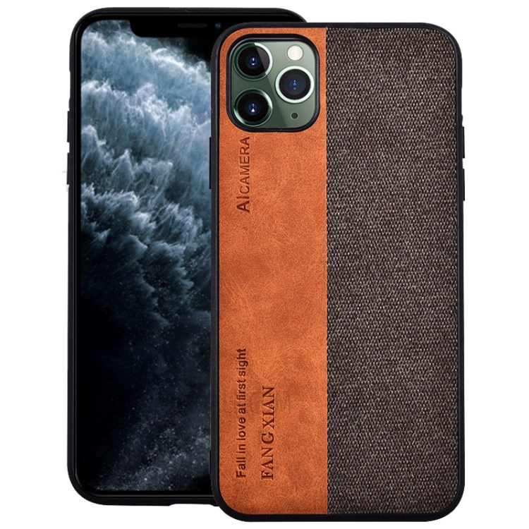 Cloth Texture PU Leather Splicing PC+TPU Combo Shell for iPhone 12 Pro/12 Max 6.1 inch - Brown-1