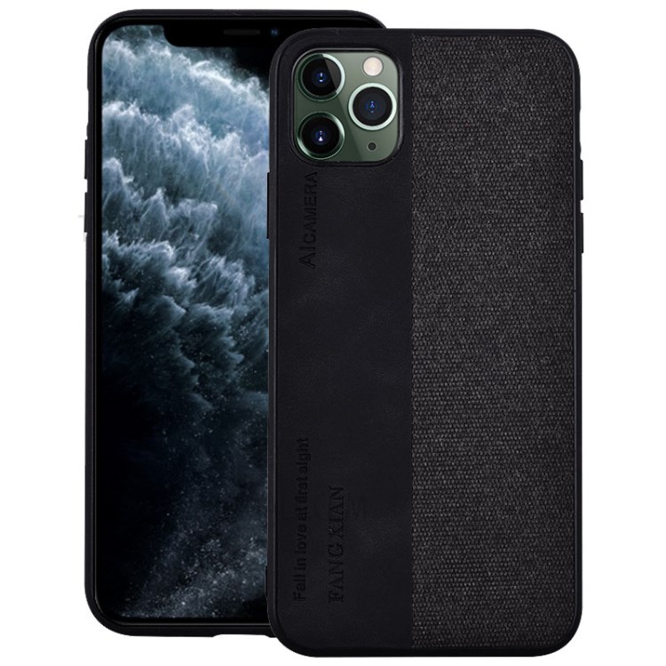 Cloth Texture PU Leather Splicing PC+TPU Combo Shell for iPhone 12 Pro/12 - Black-1