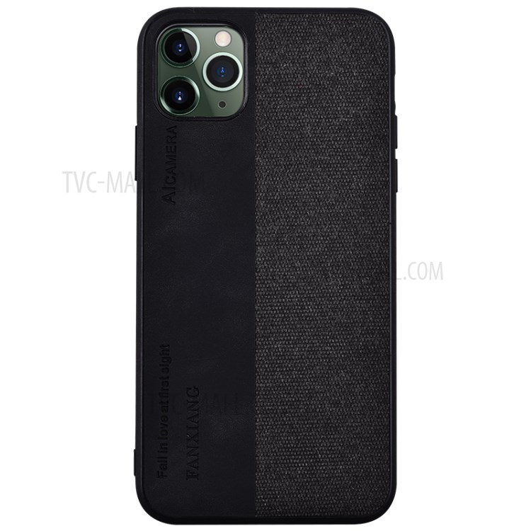 Cloth Texture PU Leather Splicing PC+TPU Combo Shell for iPhone 12 Pro/12 - Black-2