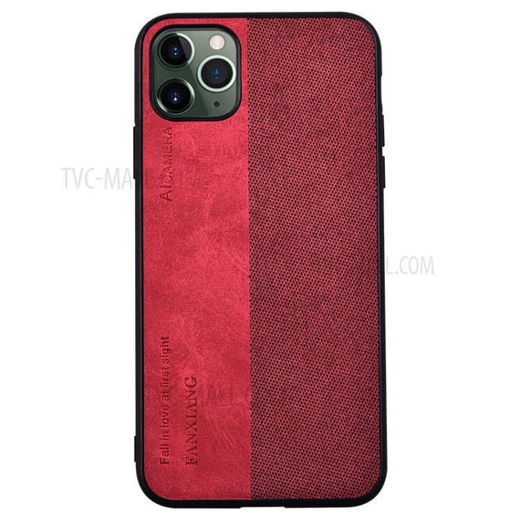 Cloth Texture PU Leather Splicing PC+TPU Combo Back Case for iPhone 12 Pro Max 6.7 - Red-2