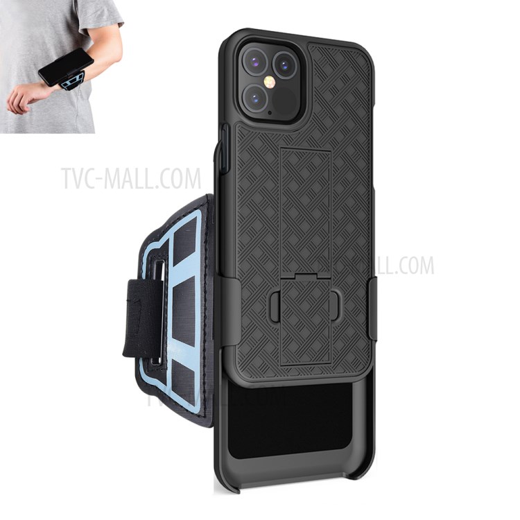 Woven Skin PC Kickstand Cover with Wrist Band for iPhone 12 Pro Max 6.7 inch-1