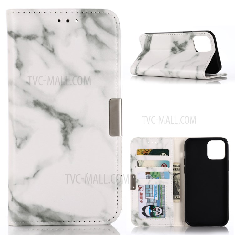 Marble Pattern Leather Protector Wallet Stand Cover for iPhone 12 5.4 inch - White-1