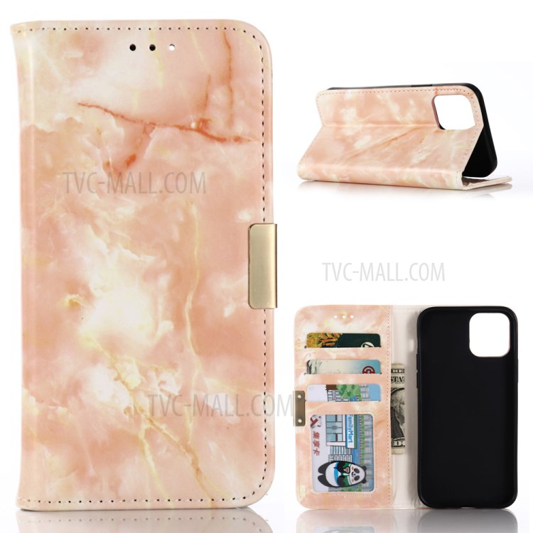 Modèle en Marbre Portefeuille Protecteur en Cuir Case de Support Pour Iphone 12 Pro / 12 - Rose