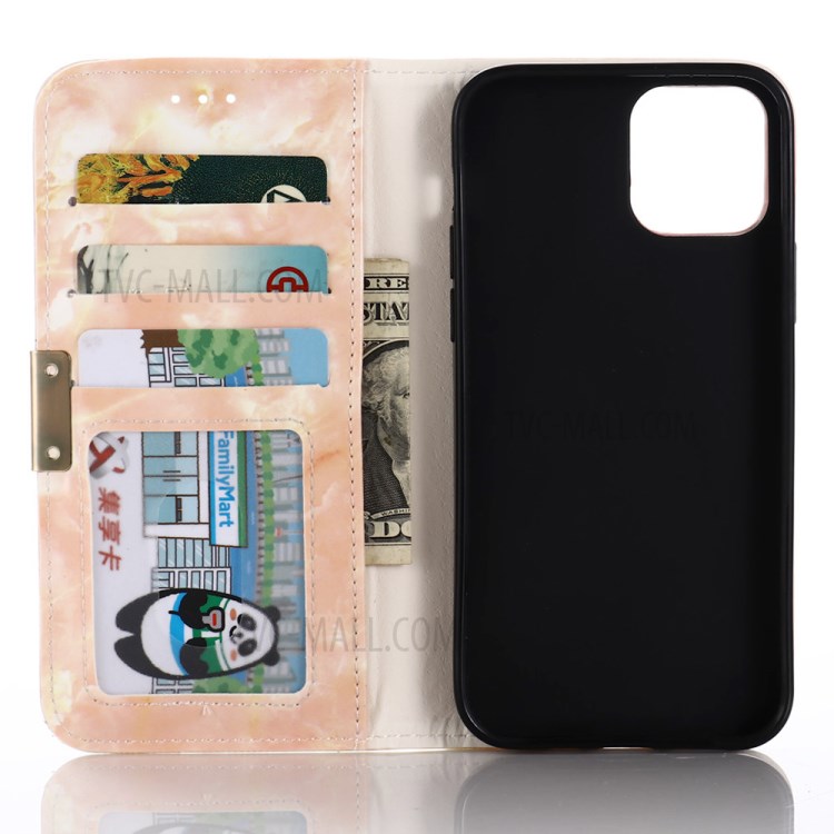 Marble Pattern Leather Protector Wallet Stand Case for iPhone 12 Pro/12 - Pink-3
