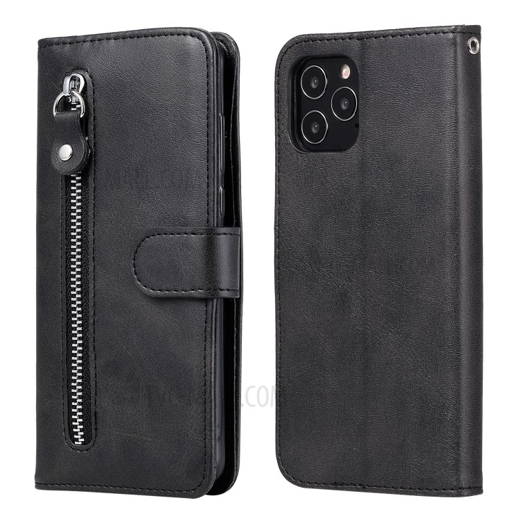 Zipper Pocket Leather Protector Wallet Stand Case for iPhone 12 Pro Max 6.7 inch - Black-2