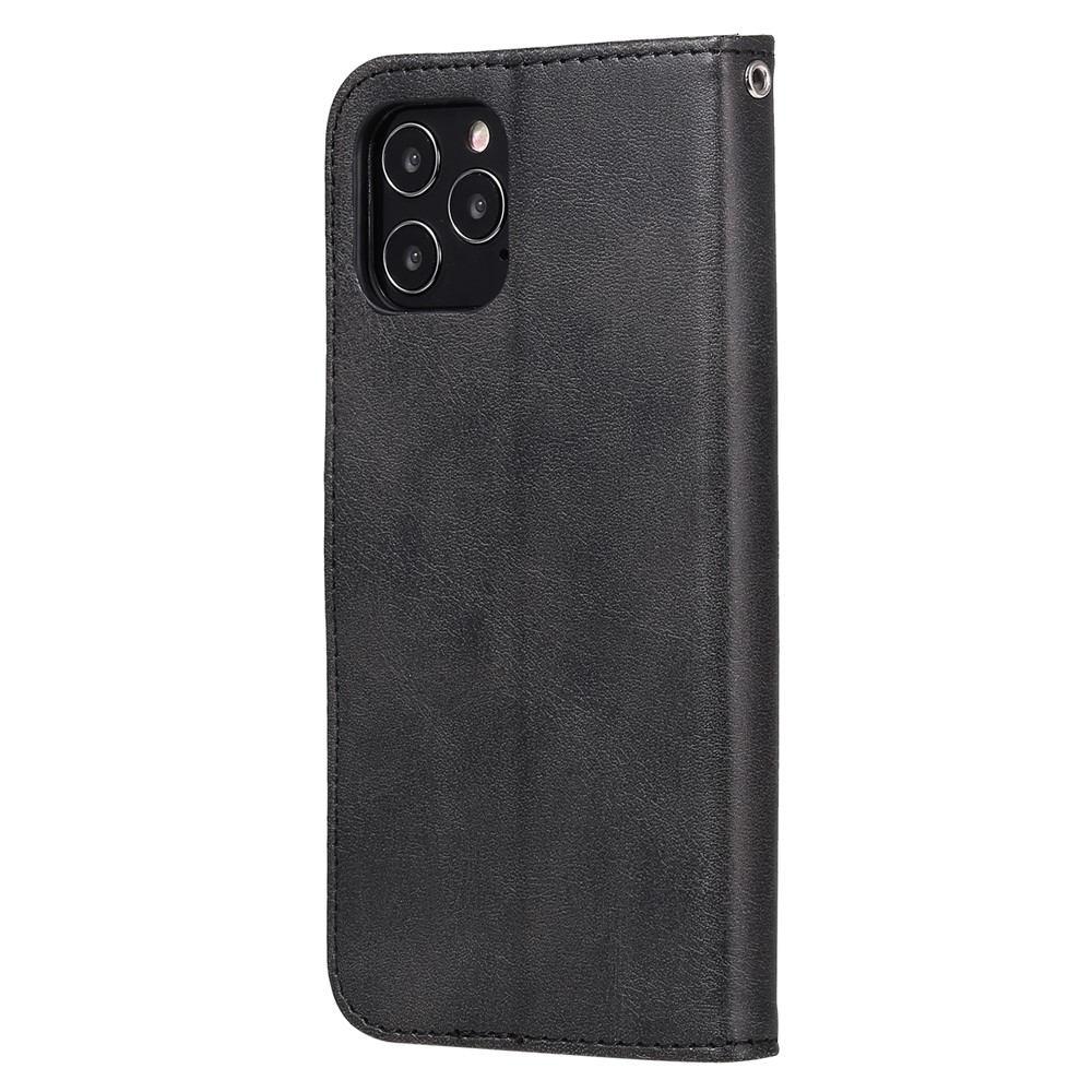 Zipper Pocket Leather Protector Stand Stand Capa Para Iphone 12 Pro/12 - Preto