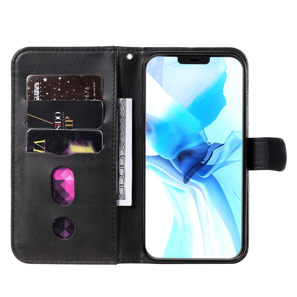 Cubierta de Stand de Billetera Protector de Cuero de Bolsillo Con Cremallera Para Iphone 12 Pro/12 - Negro