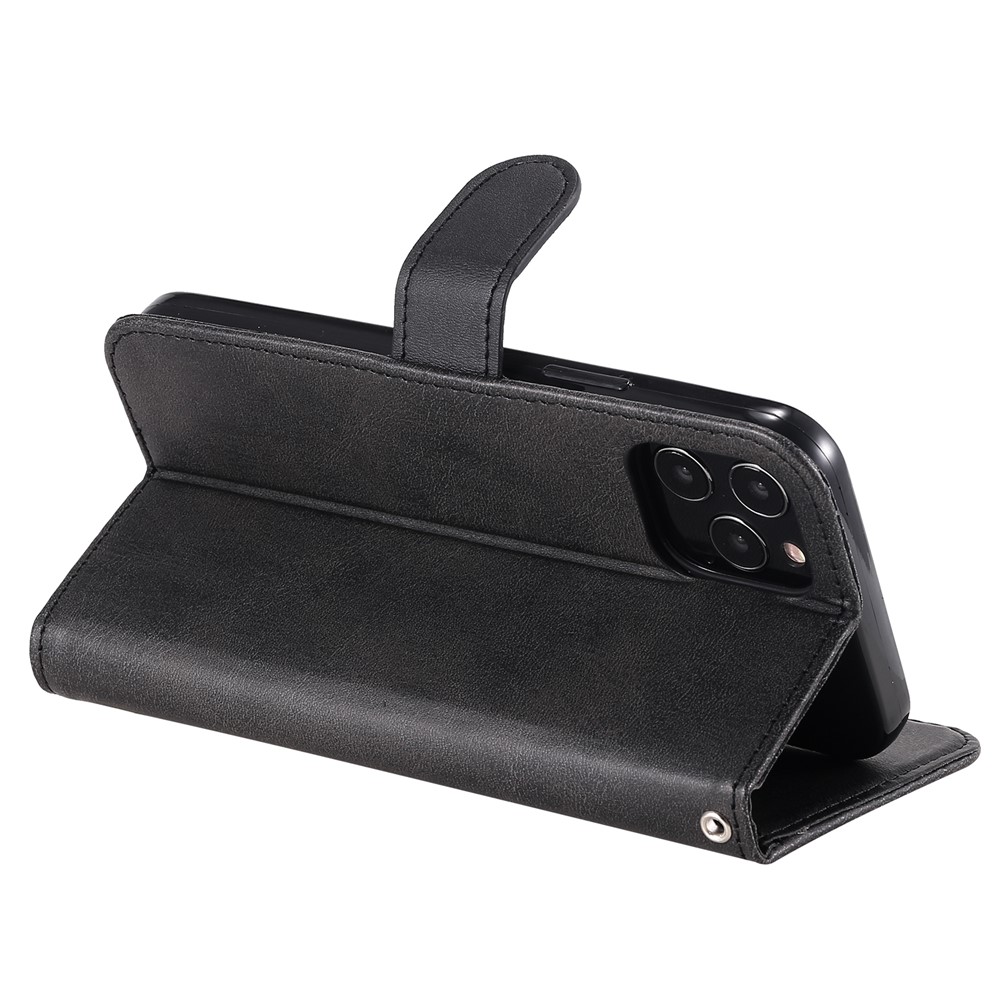 Reißverschluss in Pocket Leder Beschützer Brieftaschenstand Cover Für Iphone 12 Pro/12 - Schwarz