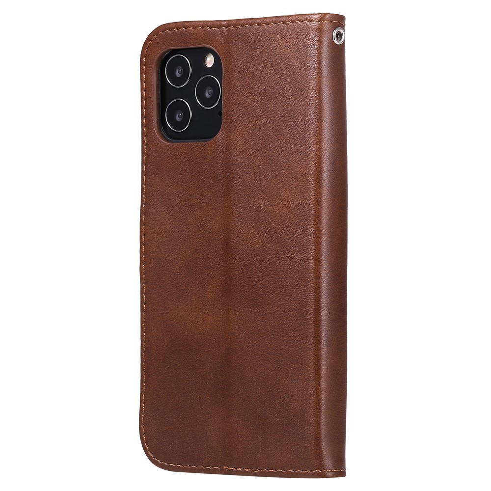 Zipper Pocket Leather Protector Wallet Stand Cover for iPhone 12 Pro/12 - Brown-3