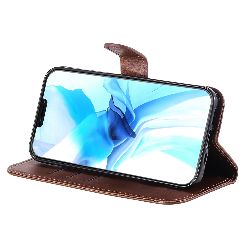 Zipper Pocket Leather Protector Wallet Stand Cover for iPhone 12 Pro/12 - Brown-7
