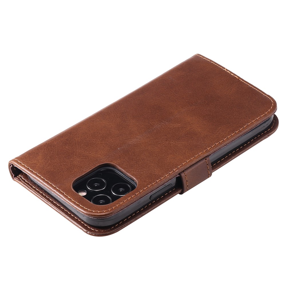 Zipper Pocket Leather Protector Wallet Stand Cover for iPhone 12 Pro/12 - Brown-8