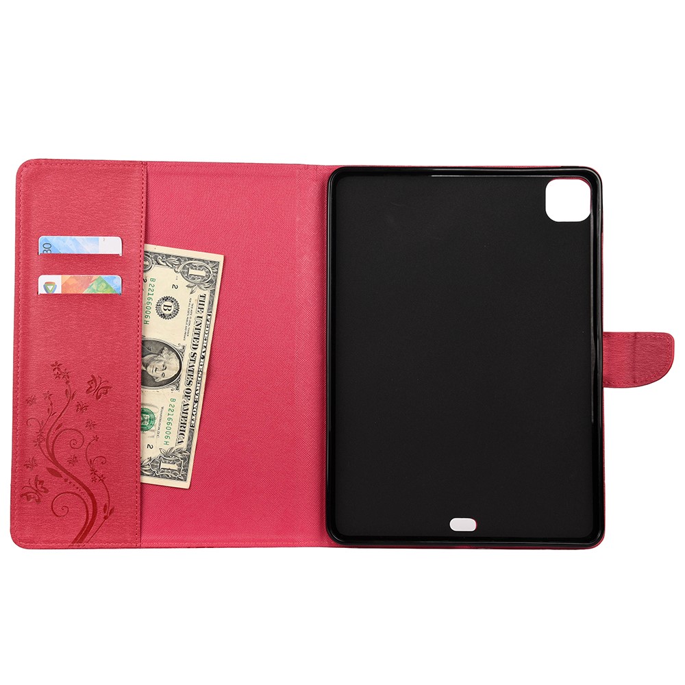 Butterflies Imprint Wallet Stand Flip Leather Tablet Cover for iPad Pro 11-inch (2020)/(2018) - Red-4