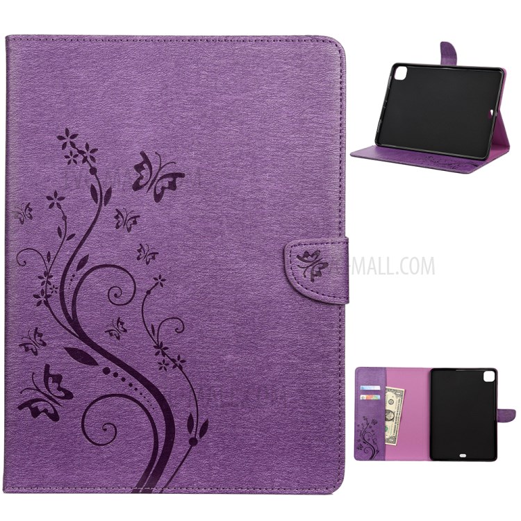 Butterflies Imprint Wallet Stand Flip Leather Tablet Cover for iPad Pro 11-inch (2020)/(2018) - Purple-1