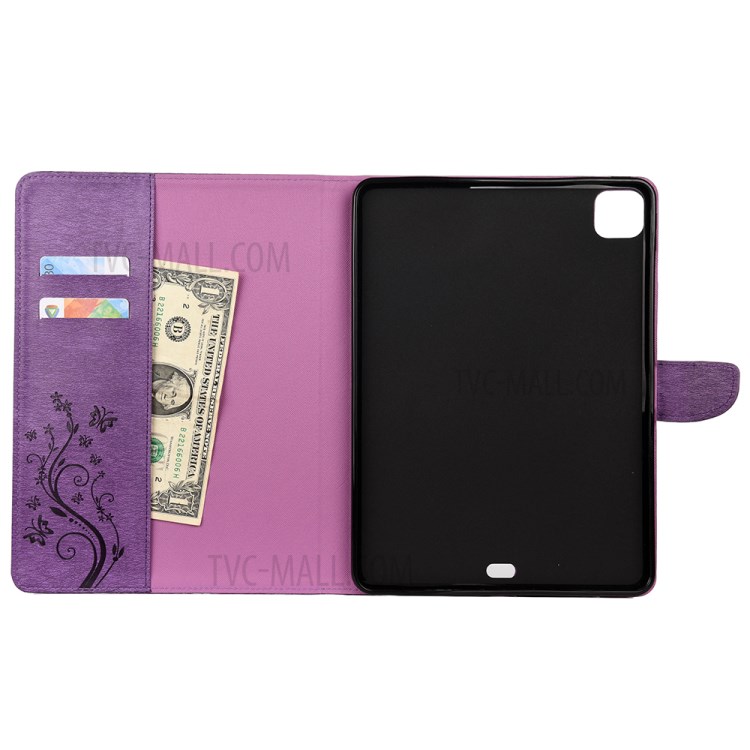 Butterflies Imprint Wallet Stand Flip Leather Tablet Cover for iPad Pro 11-inch (2020)/(2018) - Purple-4