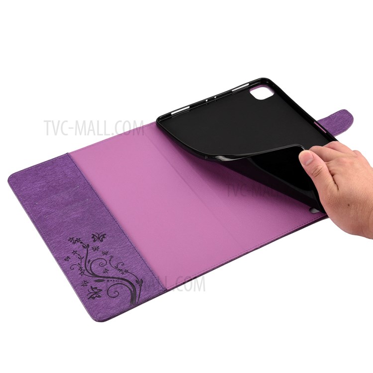 Butterflies Imprint Wallet Stand Flip Leather Tablet Cover for iPad Pro 11-inch (2020)/(2018) - Purple-7
