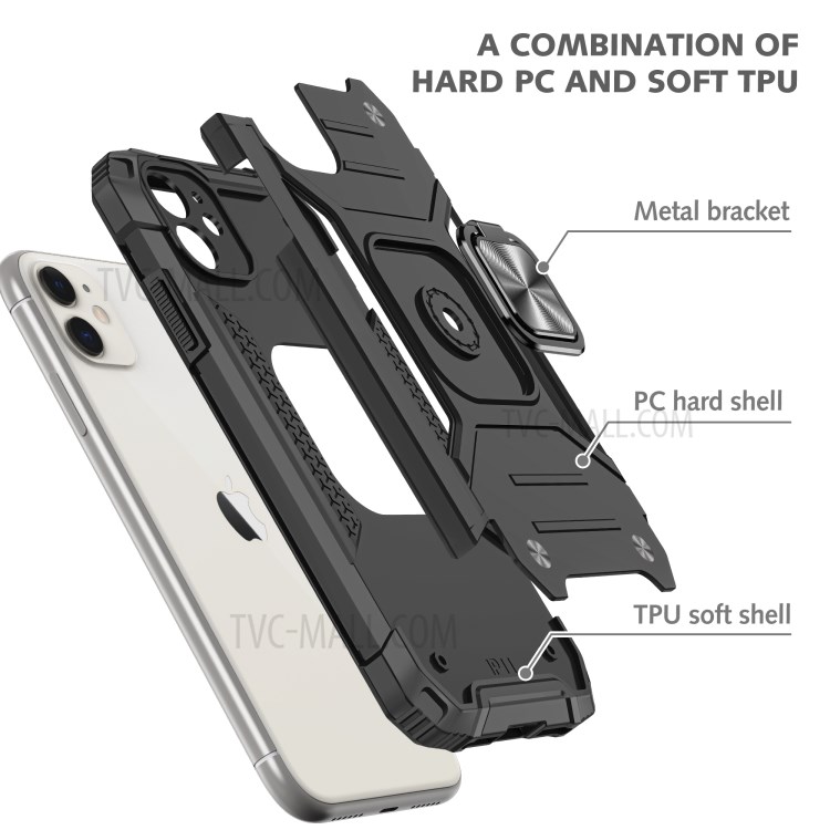 Armor Style Ring Kickstand Detachable TPU + PC Hybrid Case with Metal Sheet for iPhone 11 6.1 inch - Black-3