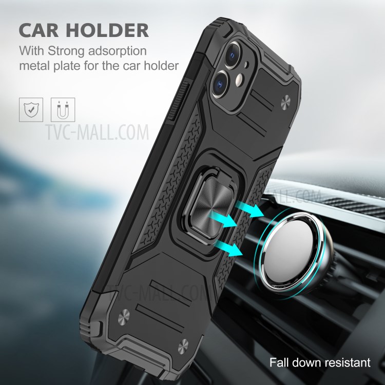 Armor Style Ring Kickstand Detachable TPU + PC Hybrid Case with Metal Sheet for iPhone 11 6.1 inch - Black-6