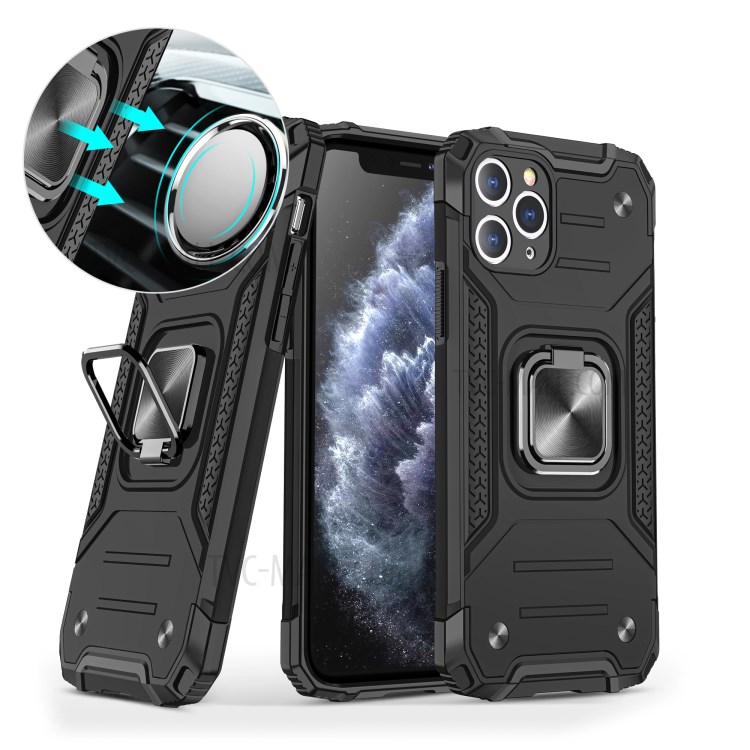Armor Style Ring Kickstand Detachable TPU + PC Hybrid Cover with Metal Sheet for iPhone 11 Pro 5.8 inch - Black-1