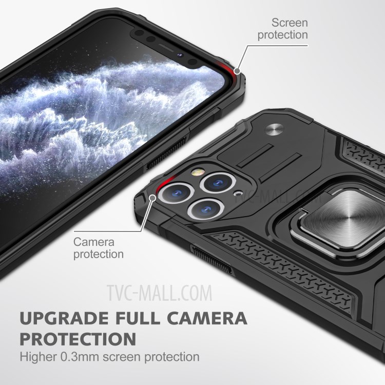 Armor Style Ring Kickstand Detachable TPU + PC Hybrid Cover with Metal Sheet for iPhone 11 Pro 5.8 inch - Black-2