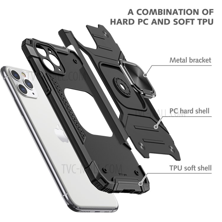 Armor Style Ring Kickstand Detachable TPU + PC Hybrid Cover with Metal Sheet for iPhone 11 Pro 5.8 inch - Black-3