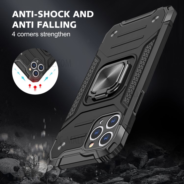 Armor Style Ring Kickstand Detachable TPU + PC Hybrid Cover with Metal Sheet for iPhone 11 Pro 5.8 inch - Black-7