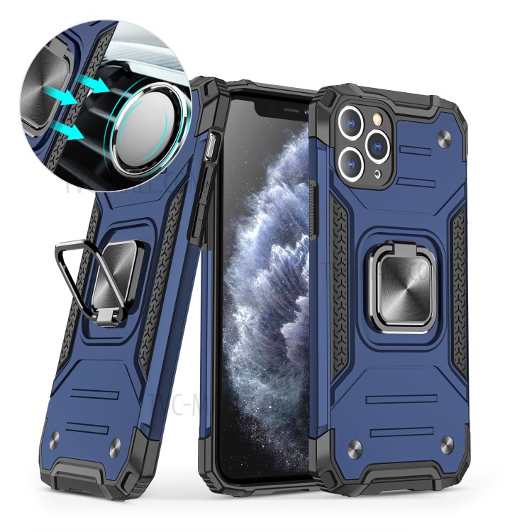 Armor Style Ring Kickstand Detachable TPU + PC Hybrid Cover with Metal Sheet for iPhone 11 Pro 5.8 inch - Blue-1