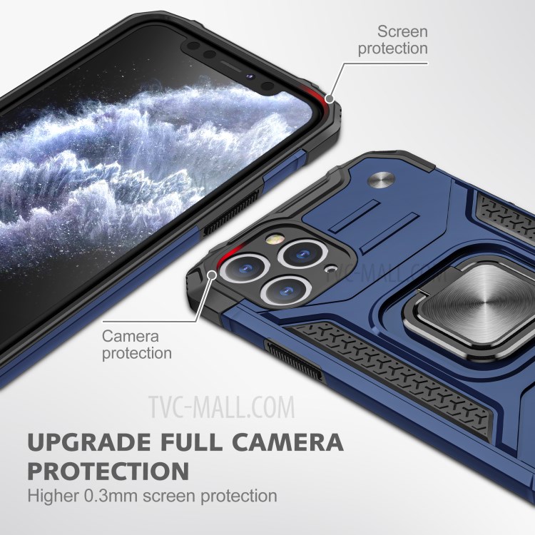 Armor Style Ring Kickstand Detachable TPU + PC Hybrid Cover with Metal Sheet for iPhone 11 Pro 5.8 inch - Blue-2