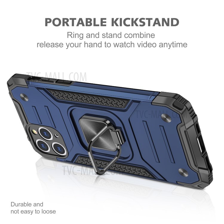 Armor Style Ring Kickstand Detachable TPU + PC Hybrid Cover with Metal Sheet for iPhone 11 Pro 5.8 inch - Blue-4