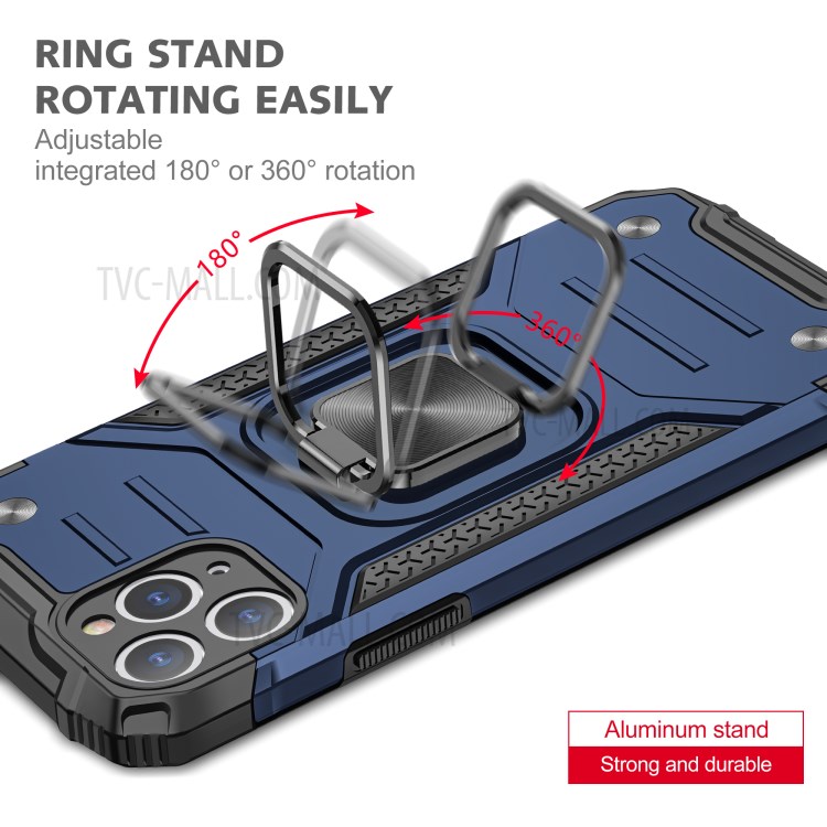 Armor Style Ring Kickstand Detachable TPU + PC Hybrid Cover with Metal Sheet for iPhone 11 Pro 5.8 inch - Blue-5