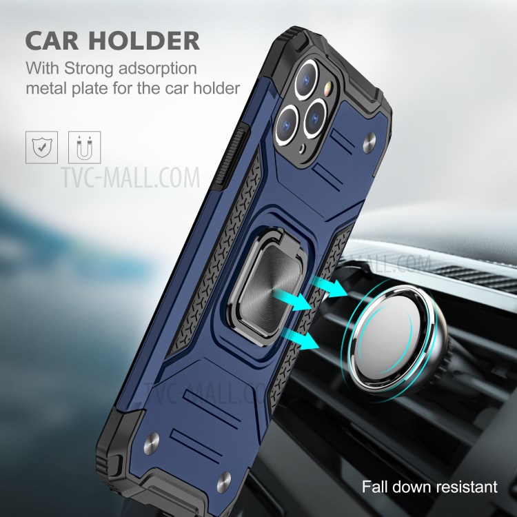 Armor Style Ring Kickstand Detachable TPU + PC Hybrid Cover with Metal Sheet for iPhone 11 Pro 5.8 inch - Blue-6