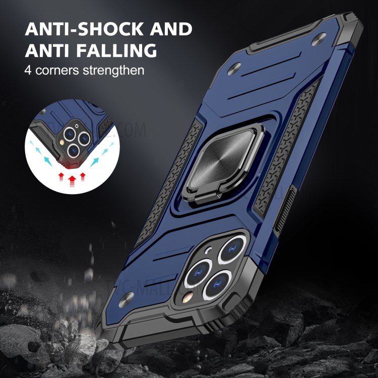 Armor Style Ring Kickstand Detachable TPU + PC Hybrid Cover with Metal Sheet for iPhone 11 Pro 5.8 inch - Blue-7