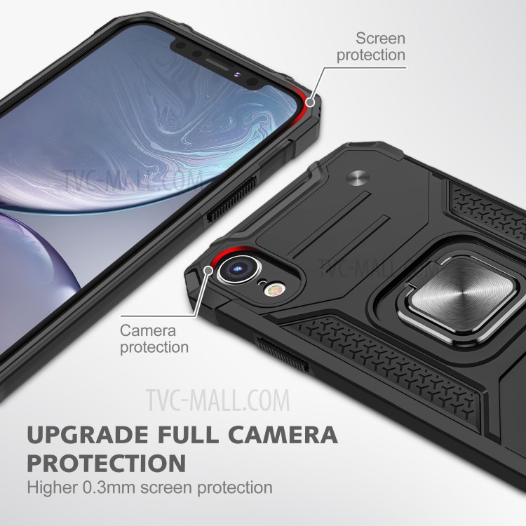 Ring Armatura Ring Kickstand Shell Staccabile TPU + PC Hybrid Con Lamiera di Metallo Per Iphone XR 6,1 Pollici - Nero