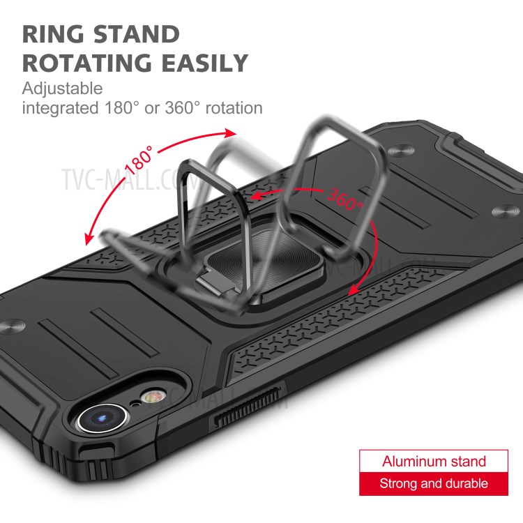 Ringue de Style Armure Kickstand Détachenable TPU + PC Shell Hybride Avec Feuille de Métaux Pour Iphone XR 6,1 Pouces - le Noir